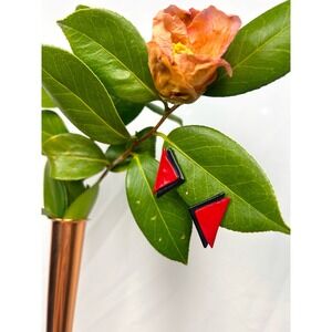 Vintage Red & Black Geometric Triangle Stud Earrings